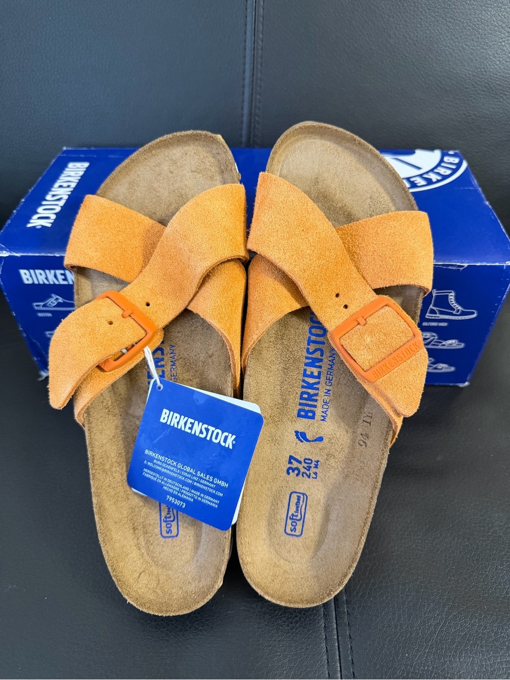 Birkenstock Sienna in Russet Orange Suede Crisscross Buckle Sandals NIB Size 37